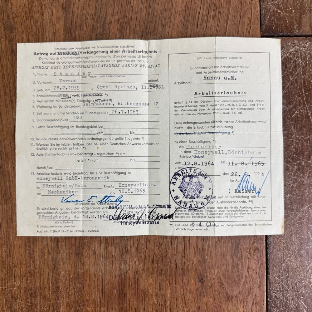1960s‎ German American Work Permit Honeywell Aeronautiks Aeronautics